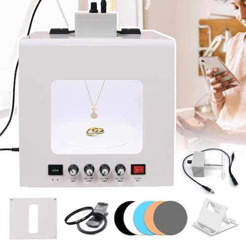 Elektrischer Drehteller Für Schmuckfotografie (Gold Und Silber), Fotostudio-Lichtbox, Dimmbarer 360°-Drehteller Mit Softbox Für Schmuckfotografie, Video- Und 3D-Scanning(TB300)