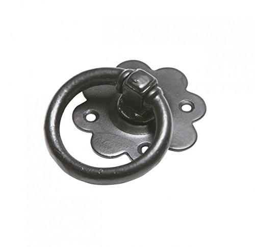Smooth Ornate Scallop Edge Black Iron Gate or Door Ring Pull Handle