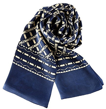 YangtzeStore Langer Charmeuse Satin Seidenschal für Herren, Marineblau mit Karomuster, 63x10
