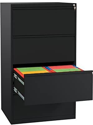 Schrank & Stuhl Hängeregisterschrank doppelbahnig – Hängemappenschrank mit 4 Schüben für DIN A4, abschließbar, Lieferung komplett montiert, 132 x 76 x 62 cm, Schwarz
