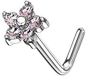 beyoutifulthings Nasen-Piercing Blume ZIRKONIA 4,6mm Nasen-Ring Nasen-Stecker L-Form Chirurgenstahl Multicolor Stab-Länge 6mm