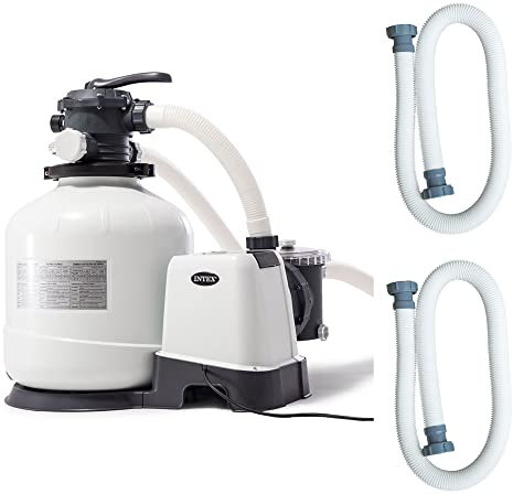 INTEX 3000 GPH Above Ground Swimming Pool Sand Filter Pump with Automatic Timer with 2 Pack of 1.5 Diameter 1500 GPH Pump Replacement 59 Hoses