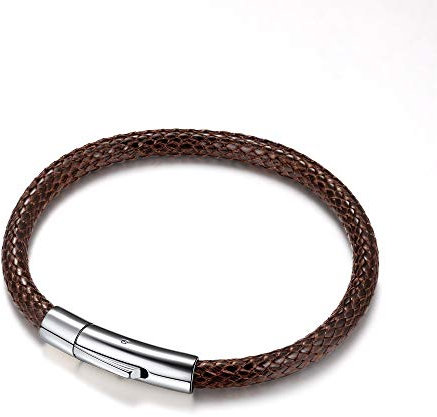 Richsteel Brown Leather Mens Cuff Bracelet Braided Rope Bracelets For Men 22cm