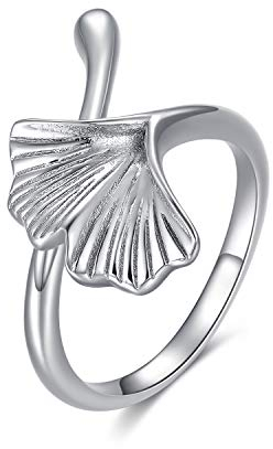 PEIMKO Vintage Ginkgo Leaf Ring S925 Sterling Silber Verstellbar Weiß Plattiert Offenen Ring Schmuck für Frauen Mädchen Liebhaber Geburtstagsgeschenke (54 (17.2))