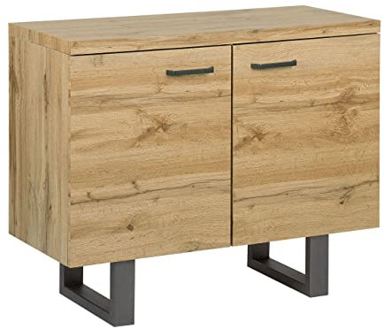 Buffet Moderne à 2 Portes en Bois Clair Rangement avec Base en Métal Timber