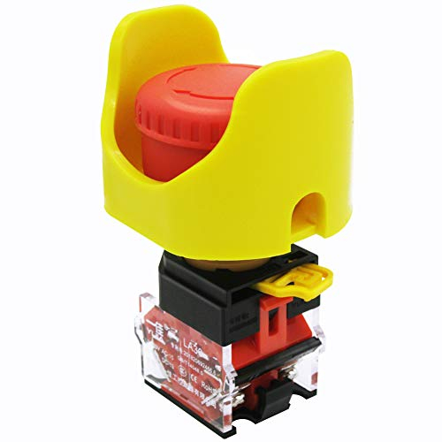 mxuteuk LA36-11ZS-XYB Bouton poussoir d'arrêt d'urgence en forme de champignon Rouge AC 660 V 10 A + housse de protection anti-erreur