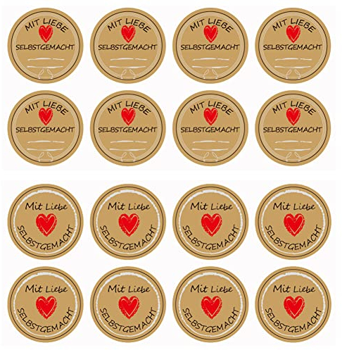 480 Stück Etiketten Marmelade Aufkleber Einmachgläser Marmeladenglas Sticker Mit Liebe Selbstgemacht Etiketten Selbstklebend Aufkleber Handmade Selbstgemachtes für Geschenkaufkleber Geschenksticker