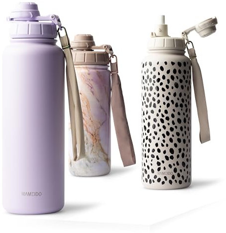 MAMEIDO Botella Agua Acero Inoxidable 700ml - Botella Termica con Pajita, Botella Agua Gimnasio sin BPA, Cantimplora estanca, Termo con Correa de Transporte, Water Bottle (Lavender Haze, 0,7l)