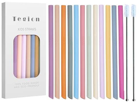 Tegion Mini-Trinkhalme für Kleinkinder, Kinder und Babys, 14 cm, wiederverwendbar, Silikon, kleine Trinkhalme für die ersten Jahre, Strohhalm, sicherer Spaß beim Zahnen und Kauen