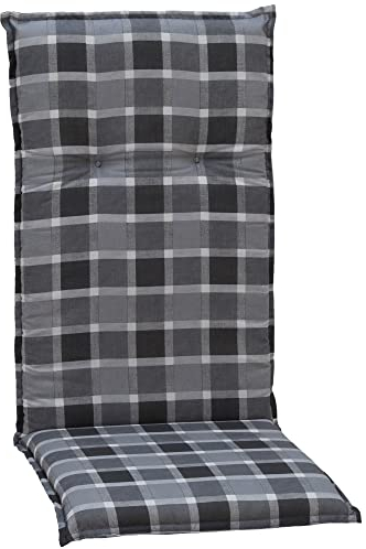 NYVI Gartenstuhl Auflage Hochlehner Barcelona - UV-Beständig, Atmungsaktiv, Strapazierfähig - Hochlehnerauflage Sitzkissen Outdoor - Sitzauflagen für Gartenstühle 118x50cm Grau Anthrazit Karo