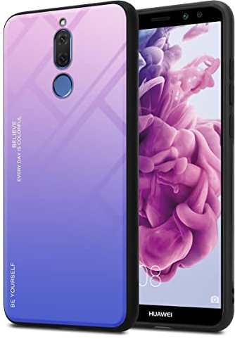 Cadorabo Estuche Compatible con Huawei Mate 10 Lite en Rosa - Azul - Funda Protectora Bicolor Fabricada en Silicona TPU y Parte Trasera de Cristal Templado