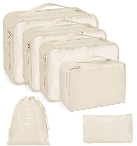 Gimammay Organizer Valigia Set di 6, Cubi da Viaggio, Cubi di Imballaggio Organizer Valigia Essential Organizer Borse da Viaggio Impermeabili Sacchetto da Viaggio Packing Cubes - Grigio (Beige)
