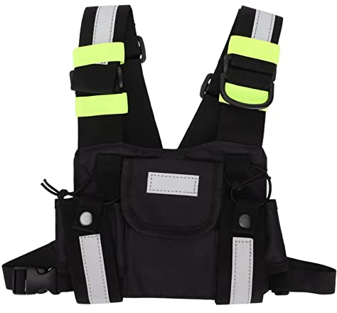 Annadue Universal Radio Brustgurt, Grün Reflektierende Front Pack Tasche Holster Weste für Funkgerät Walkie Talkie, für , für Kenwood, für , für TYT, Etc