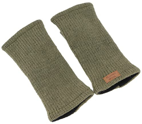 GURU SHOP Handgestrickte Pulswärmer, Handstulpen, Pulswärmer aus Nepal, Armstulpen - Helles Olivgrün, Herren/Damen, Wolle
