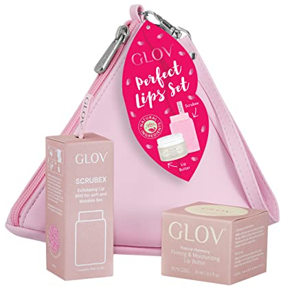 Glov Perfect Lips Set – Exfolierende Handschuh Lippenserum und Lip Mask für empfindliche trockene Lippen feuchtigkeitsspendend mit MangoDuft vegane Lippenpflege