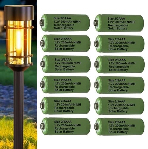 Soluminate Rechargeable 2/3AAA Solar Light Batteries for Garden Solar Lights Latest 1.2V NiMH Technology (2-3AAA, 2/3HR03, Two-Thirds-AAA 29.5mm x 10mm) [12-Pack]