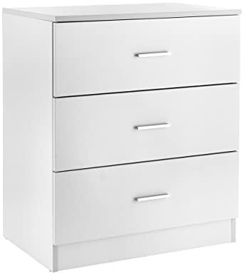 Baroni Home Kommode 3 Schubladen aus Melamin, Schrank für Schlafzimmer oder Wohnzimmer, moderner weißer Schrank 60x40x70 cm