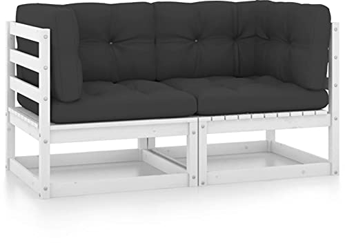 Gecheer Gartensofa 2-Sitzer mit Kissen Ecksofa Sofa Lounge Gartenset Gartenmöbel Garten Garnitur Sitzgruppe Kiefer Massivholz Weiß