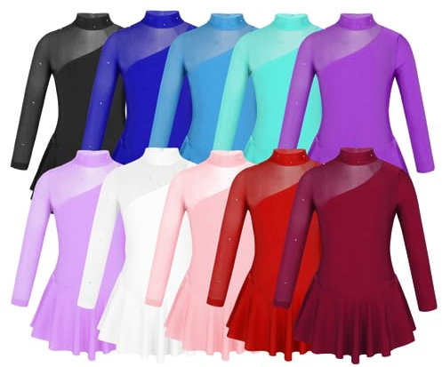 Tanz Kleid Ballettkleid Tanzkleid Garde Eiskunstlaufen Einteiler mit Body, Perlrosa, 110-116