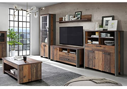 expendio Wohnzimmer Cedric 31 Vintage braun 5-teilig Vitrine Highboard TV-Board Wandboard Couchtisch