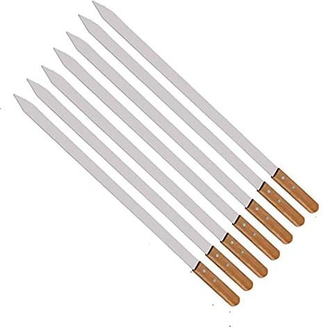 23,5 Zoll 60 cm Edelstahl-Grillspieße mit langem Griff, Grillspieße, Gabelspieße, Kebab, Nadel, flaches Holz, große, breite Grill-Grillwerkzeuge (5 Stück)