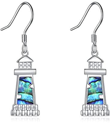 Leuchtturm Ohrringe für Frauen Sterling Silber Abalone Shell Leuchtturm Dangle Drop Earring Geburtstag Schmuck Geschenk für Freundin Liebhaber