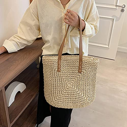 yyzlvffm Strandtasche Mode Große Kapazität Stroh Umhängetasche Rattan Strandtasche Gewebte Handtasche Lässige Damen Handtasche Shopping Handtasche Kupplung Handtasche Beigeb