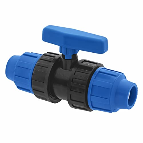 SmartProduct 20mm PE Rohr Kugelhahn PN10 – Kunstoff Hahn Klemmverbinder – 20 mm PP Absperrhahn Kupplung kompatibel mit PE80 PE100 Rohren – Kugelventil - 1 Stück