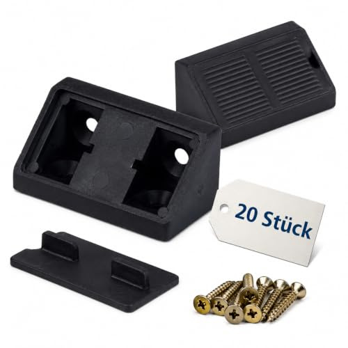Möbelverbinder 20 Stück, Schrankverbinder mit Abdeckkappe, Schwarz | Rückwandverbinder aus Kunststoff, Korpusverbinder und Eckverbinder mit 40 Schrauben