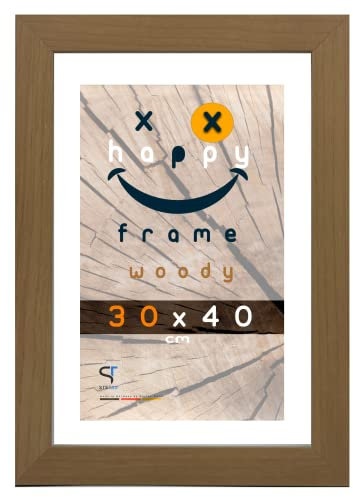 SteTas Bilderrahmen 30x40 cm Eiche | Happy Frame WOODY | Acrylglas | Holzrahmen in Eiche made in Germany