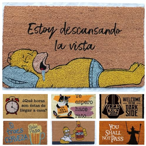 Felpudo Coco Dibujo con Base Antideslizante de PVC - 40x70 cm, Homer Dormido