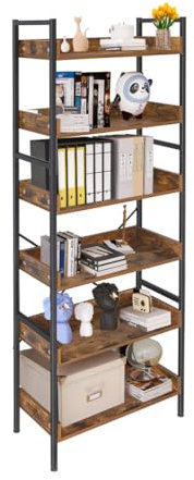 H JINHUI 6-Tier Bookcase, Book Shelf with Metal Frame, Floor Standing Bookshelf, Industrial Style Vintage Storage Rack Shelving Units for Living Room, Home Office, Study, Hallway, Rustic Brown