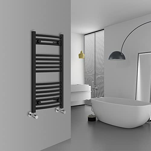 Warmehaus Modern Bathroom Heated Towel Rail Ladder Radiator 800x400mm Curved for Bathroom Kitchen Black