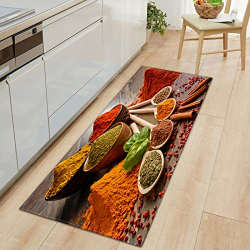 TFLABS Läufer rutschfestes Küchenmatten Chili & Gewürz & Löffel rutschfeste Küchenmatten und Teppiche Waschbare Gummiunterlage Fußmatte Mikrofaser 60 x 180cm