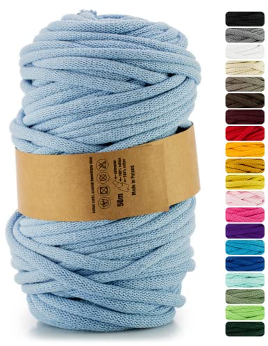 Netuno 1x Makramee-Garn Hellblau 9 mm 50 m Baumwollkordel mit Polyesterkern Kordel Baumwolle Kordelband Naturkordel Baumwollgarn für Makramee Basteln Garn dick Kordel Makramee farbig Cotton Cord