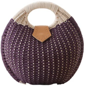 HINGTAT Sac en rotin rond de style bohème - Fait à la main - Pour femme - Tendance - Sac de plage d'été - Sac à bandoulière en rotin classique - Sac en paille chic, violet