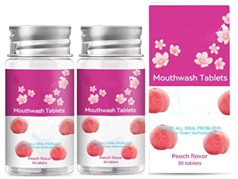 Teetclean Mouthwash Tablets,Teeth whitening mouthwash,All Natural Probiotics Herbal Super Whitening and Restorative Tabalets for Teeth and Mouth. (Peach 2PC)