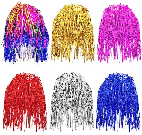 6 Stück Perücke Bunt, Foil Tinsel Perücken Faschingsperücke Partyperücke für Erwachsene, Cosplay Perücke für Halloween Junggesellen und Neon Party