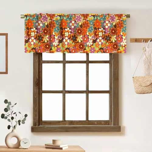 Bunte Blumenvolant-Vorhänge, Retro, 70er-Jahre-Stil, Blume, nostalgisch, modisch, Sommer, Resort, Fenster, kurzer Vorhang, Volant für Küche, Schlafzimmer, Badezimmer, Dekor mit Stangentasche, 137 x