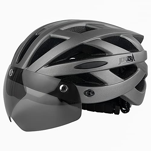 JEPOZRA Fahrradhelm Herren Damen Rennradhelme mit Abnehmbarem Visier & Magnetbrille Radhelm Einstellbarer Sicherheit Atmungsaktiv Ski Helme Erwachsene Bicycle Helme (Titansilber)
