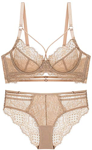 Necalisi BH Set mit Slip Beige BH Damen mit Bügel halbgepolstert Women Bra auch in Supergrösse Büstenhalter Alltag| Halb Gepolstert BHS BH Push up 75A