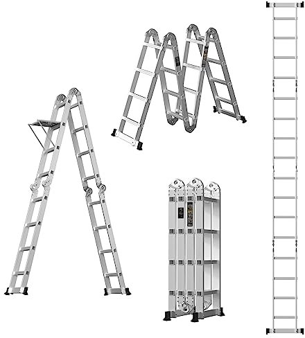 4.7M Telescopic Ladder, Aluminum Extension Ladders, 7 in 1 Multi-Purpose Folding Telescopic Ladder, Expandable Attic Staircase, Lightweight DIY Ladders max load 150kg