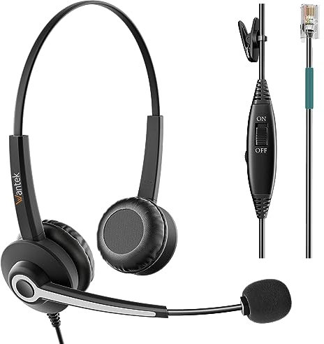 Wantek Telephone Headset with Noise Canceling Microphone for AVAYA Aastra Allworx Adtran Alcatel Lucent AltiGen Comdial Digium Gigaset InterTel Mitel Plantronics MiVoice Landline Deskphones