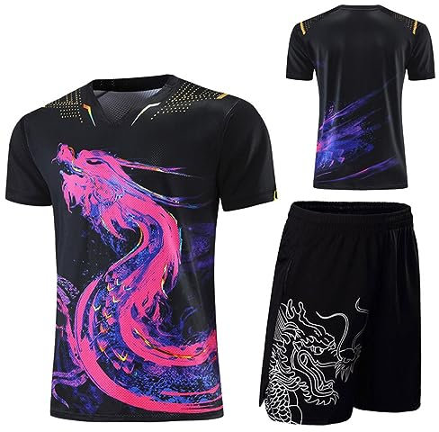 NALsa Kit de Maillots de Tennis de Table Dragon Chinois Hommes Femmes Enfants Chine Costumes de Ping-Pong Ensembles de Tennis de Table vêtements de Chemise de Sport