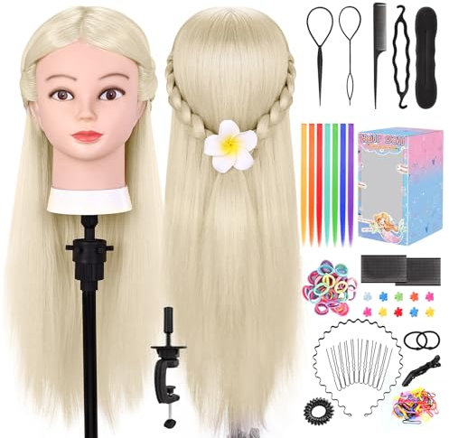 Training Head, Yofuly 26 Inch Hairdressing Head 80% Real Human Hair, Cosmetology Mannequin Head with Table Clamp & DIY Hair Braid Set