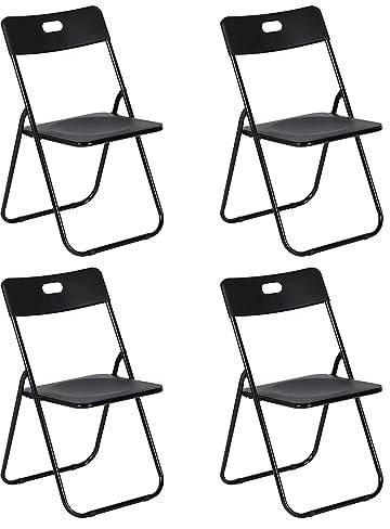 LuxNook Set mit 4 Kunststoff-Klappstühlen, tragbaren Esszimmerstühlen, Metallstahlrahmen, 150 kg, geeignet für Partys, Hochzeiten, Picknicks, drinnen und draußen (schwarz)