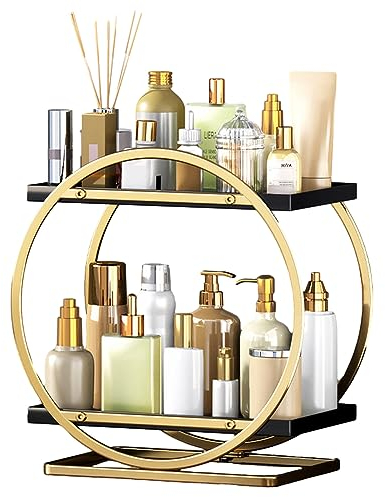 NUODWELL Make-up-Organizer für Schminktisch, 2-stöckig, Metall, Goldfarben, Modern, Kosmetik-Aufbewahrungsregal