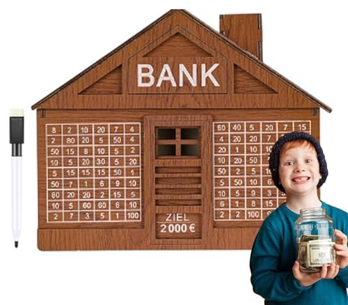 MISOYER Tirelire en Forme de Maison,Tirelire en Forme de Maison - Boîte d'épargne en Forme de Maison pour et Adultes - Banque de comptage d'argent pour Adultes, 1000 ou 2000 Euros, avec Stylo