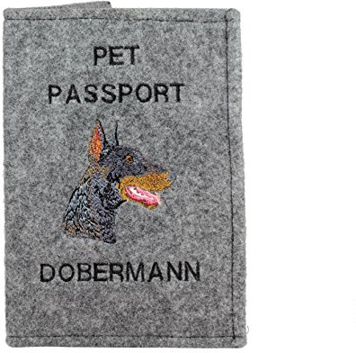 Art-Dog Hundepasshülle - Handgefertigte Filzhülle mit gesticktem Muster - Tierärztliche Reisepasshülle für Hunde - 17x12,5cm - Dobermann II