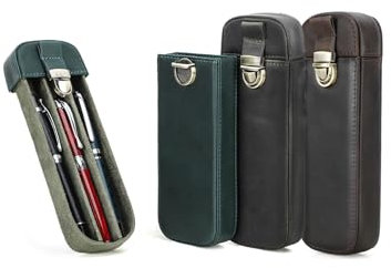 Hiram Leder Füllhalteretui für 3 Stifte, Tragbares Leder Etui für 3 Stifte mit Schloss, Vintage Leder Stiftebox für Schule, Business, Reisen (3 Stück)